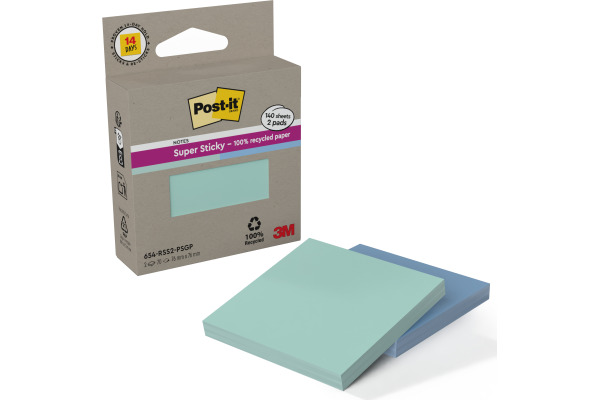 POST-IT Super Sticky 76x76mm 654PASGP mint/blau 2x70 Blatt