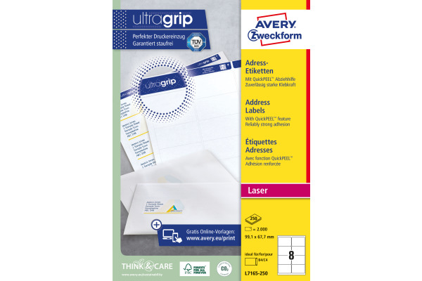 AVERY ZW. Adressetiketten 99,1x67,7mm L7165-250 weiss 2000 Stk./250 Blatt
