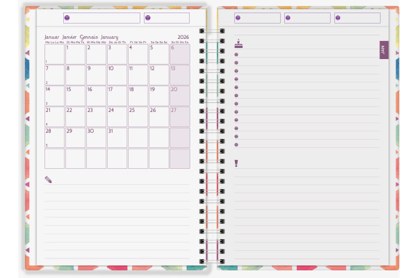 BIELLA Family Organizer Wire-O 2026 809535000 1W/2S farbig ML 14.5x20.5cm