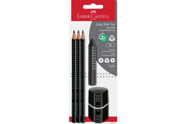 FABER-CA. Bleistift, Radierer, Spitzer B 580024 Grip Set 2001, schwarz