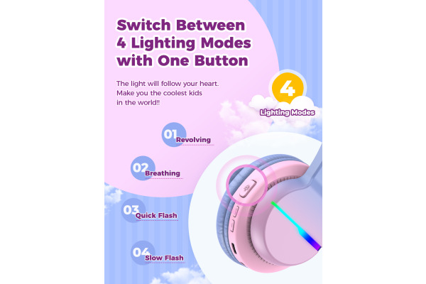 ICLEVER Kids Bluetooth Headphones C03-1702N BTH12, LED, gradient pink