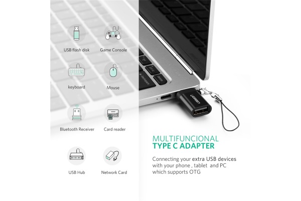 UGREEN Adapter Type C to USB 50283 3.0 A,Lanyard ,Gray