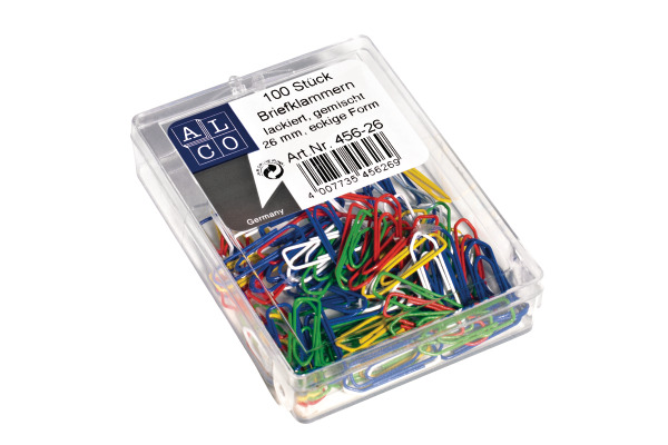 ALCO Büroklammern 26mm 456-26 eckig, farbig ass. 100 Stück