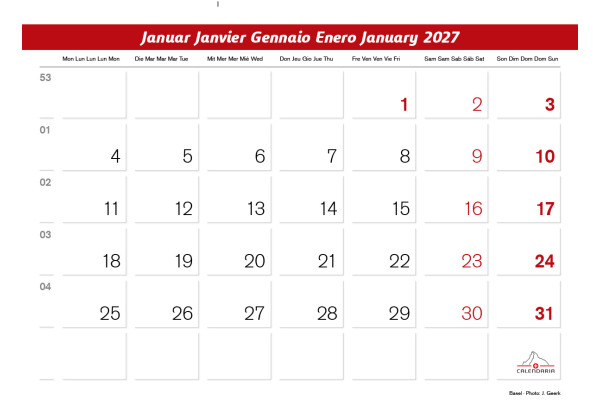 CALENDARI Bildkalender 2027 36205960 Switzerland ML 31.5x23cm