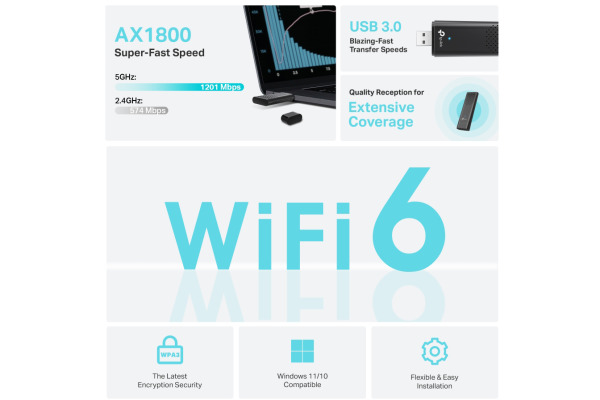 TP-LINK Dual Band Wi-Fi 6 USB Adapter ARCTX20U AX1800