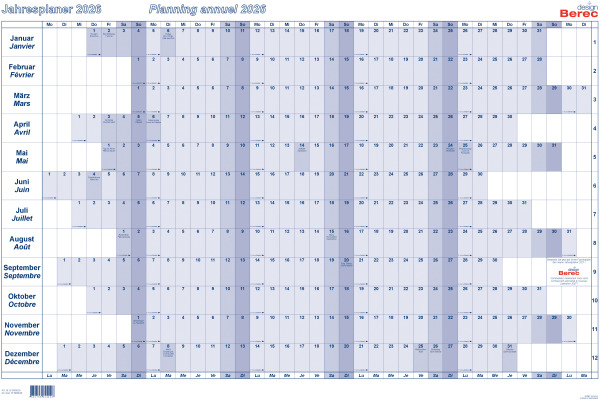 BEREC Jahresplaner quer 2026 B 5666/26 1J/1S blau 60x90cm