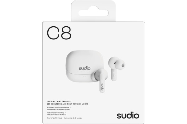 SUDIO Noise Cancelling Earbuds C8WHT C8, White, Wireless