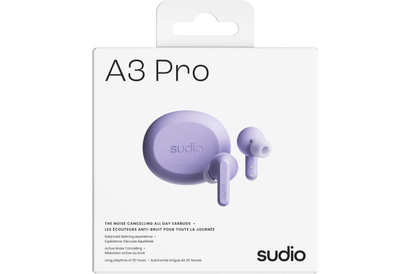 SUDIO Noise Cancelling Earbuds A3PROPUR A3 Pro, Purple, Wireless