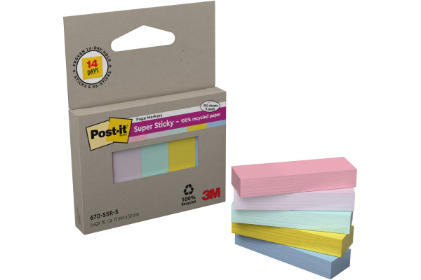 POST-IT Super Sticky 15x50mm 670-SSR-5 Page Marker pastell 5x70 Blatt