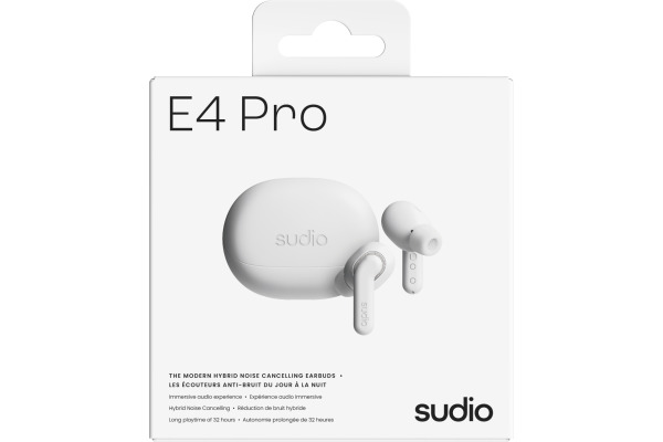 SUDIO Noise Cancelling Earbuds E4PROWHT E4 Pro, White, Wireless