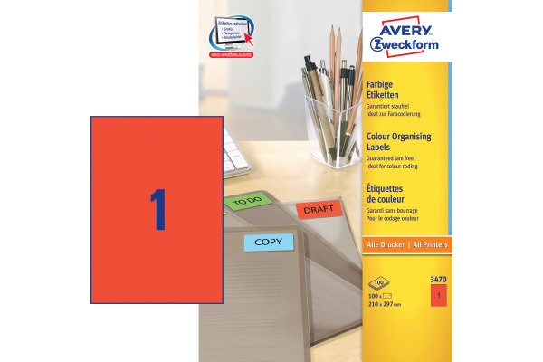 AVERY ZW. Etiketten A4 3470 rot 100 Stück
