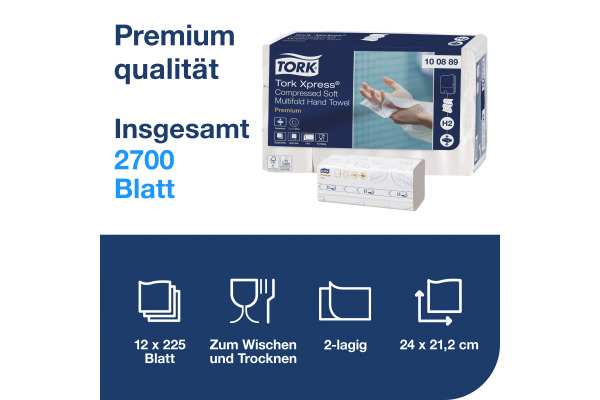 TORK Komprimierte Handtücher H2 100889 Xpress® 2700 Blatt