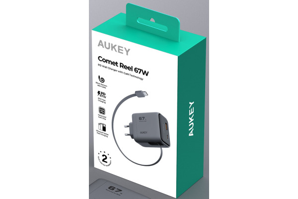 AUKEY Comet Reel Wallcharger 67W PA-C12 GaN,PD,Retrecta. USB-C Cable