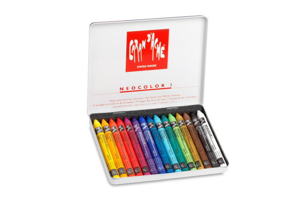 CARAN D'A Wachsmalkreide Neocolor 1 7000.315 15 Farben Metallbox