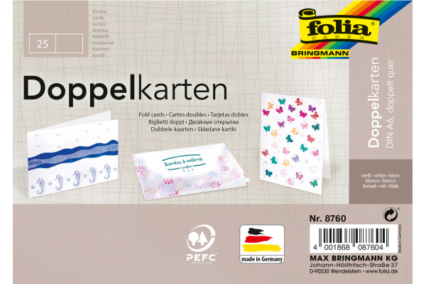 FOLIA Doppelkarten A6 8760 weiss 25 Stück