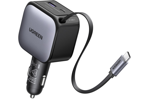 UGREEN Fast Car Charger 2-Port 90W 55909B Retractable Cable