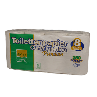 1728 Rollen Toilettenpapier, Recycling, 3-lagig, weiss 93mmx110mm, 250 Blatt, Sack zu 8 x 8 Rollen, 1 Palett (1728 Rollen)
