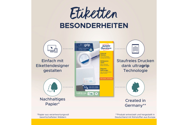 AVERY ZW. Universal-Etiketten 105x148mm 6601 weiss 260 Stk./65 Blatt