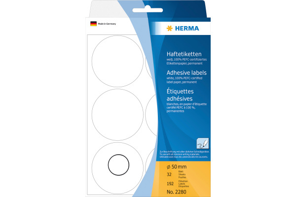 HERMA Etiketten rund 50mm 2280 weiss 192 Stück