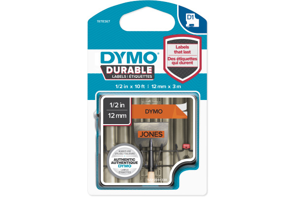 DYMO Schriftband D1 schwarz/orange 1978367 Vinyl, permanent 12mm/3m