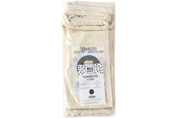 I AM CREA Turnbeutel 36x41cm 1212.810 natur, Baumwolle 5 Stück