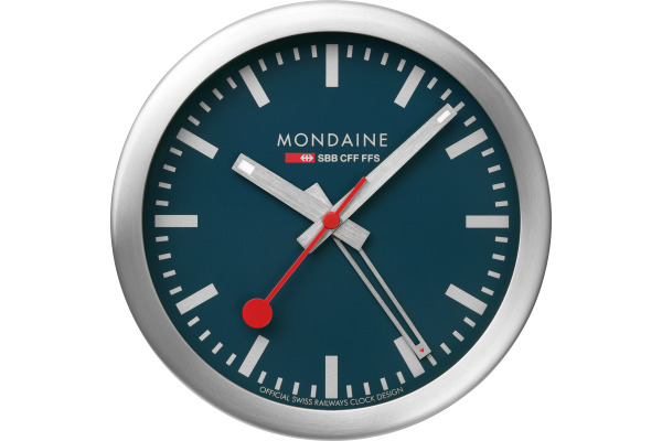 MONDAINE Wand / Tischuhr 125mm A997.46SB blau, Weckfunktion