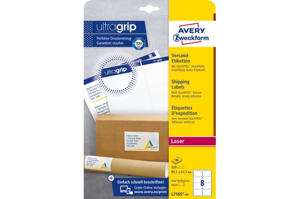 AVERY ZW. Adressetiketten 99,1x67,7mm L7165-40 weiss 320 Stk./40 Blatt
