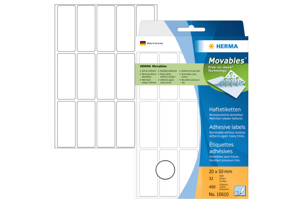 HERMA Etiketten Ablösbar 20×50mm 10610 weiss, non perm. 480 Stück