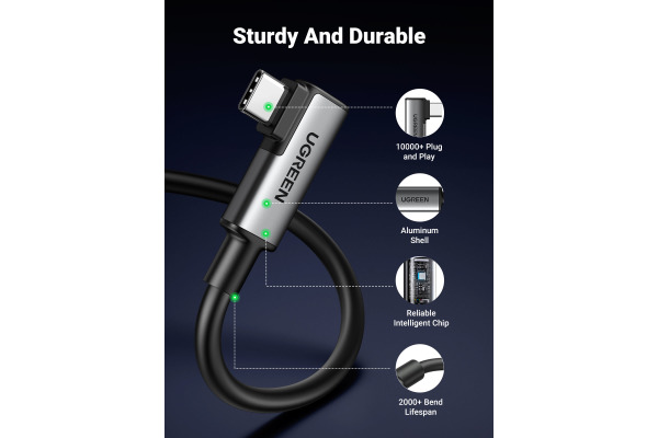UGREEN Cable Right Angle 90629 5m, USB-C to USB-C Link,Bl. BB