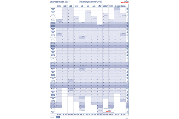 BEREC Jahresplaner hoch 2027 B 5668/27 1J/1S blau 90x60cm