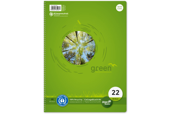 URSUS Collegeblock green A4 608570020 kariert 5mm, 70g 80 Blatt