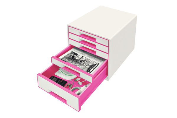 LEITZ Schubladenbox WOW Cube A4 52142023 weiss/pink 5 Schubladen