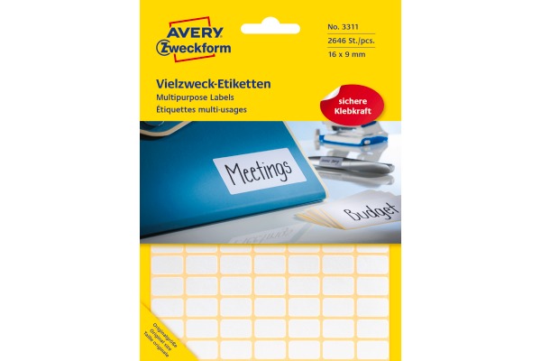 AVERY ZW. Haushaltetiketten 16×9mm 3311 weiss 2646 Stück