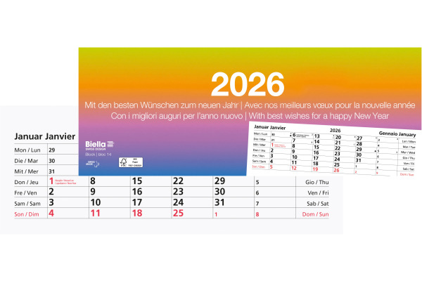 BIELLA Abreissblock Nr.14 2026 889014000 1M/1S mehrfarbig ML 24x9cm