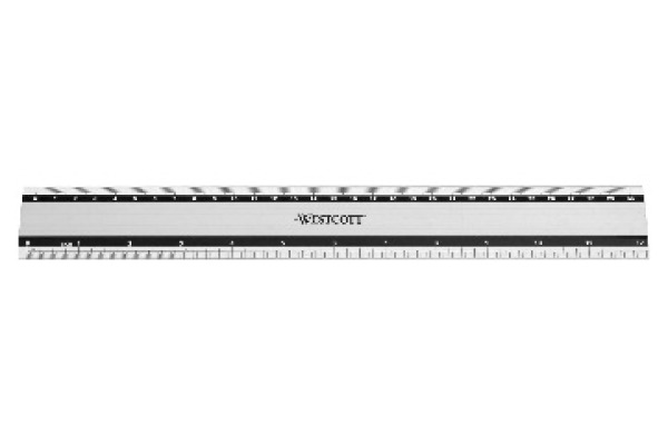WESTCOTT Aluminium Lineal 30cm E-1019100 cm/inch Scala