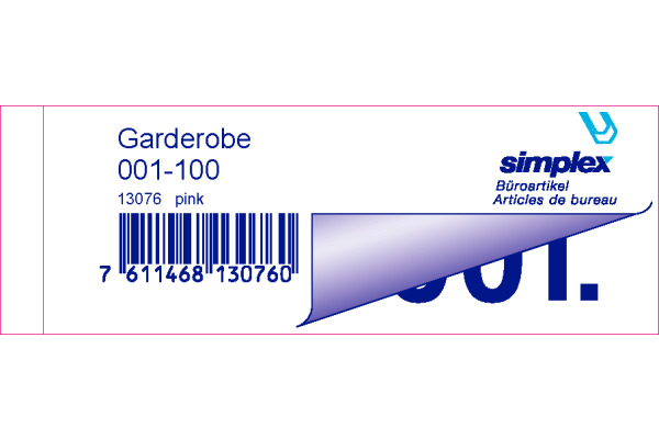 SIMPLEX Garderobenblock 1-100 13076 pink 100 Blatt