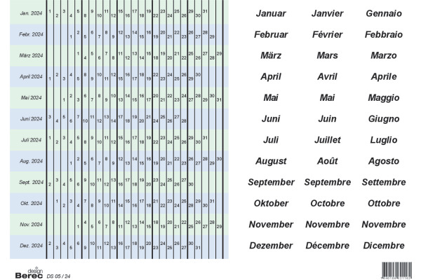 BEREC Datumsstreifenset 2026 DS05/26 selbstklebend 5-Tage-Woche