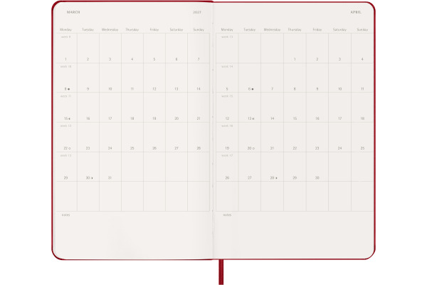 MOLESKINE Wochen-Notizkalender 26/27 DHF218WN3 18M liniert HC rot 13x21cm