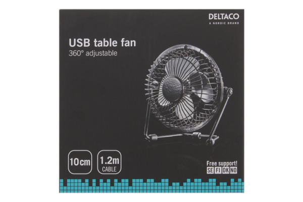 DELTACO USB Fan 10 cm, USB-A FT-750 aluminium, Black