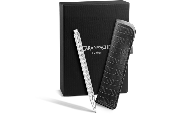 CARAN D'A Kugelschreiber Ecridor Damier 8902.566 platiniert, mit Lederetui