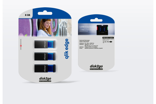 DISK2GO USB-Stick qlik edge 8GB 30006728 USB 2.0 triple pack