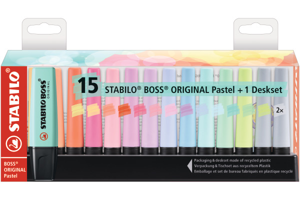STABILO BOSS Textmarker Pastell 2-5mm 7015-02-5 Deskset 15 Stück