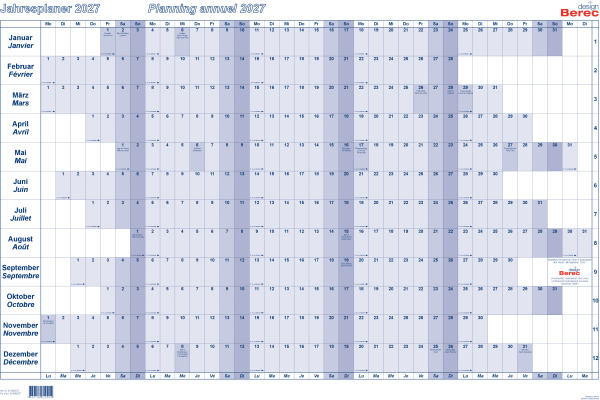 BEREC Jahresplaner quer 2027 B 5666/27 1J/1S blau 60x90cm