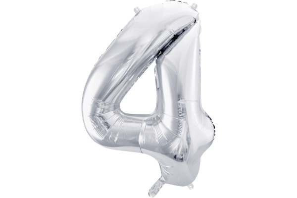 PARTYDECO Folienballon Ziffer 4 86cm FB1M-4-01 silber