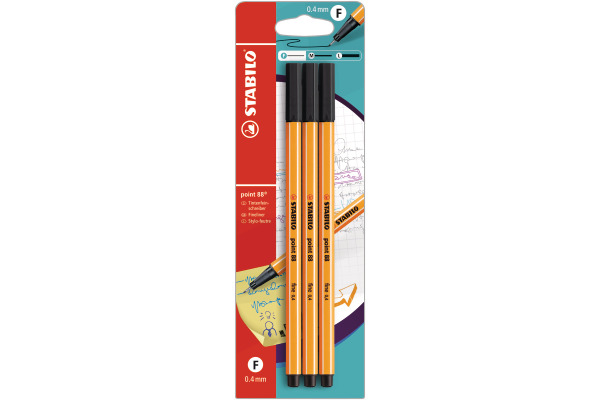 STABILO Fineliner Point 88 108833828 schwarz, 3 Stück