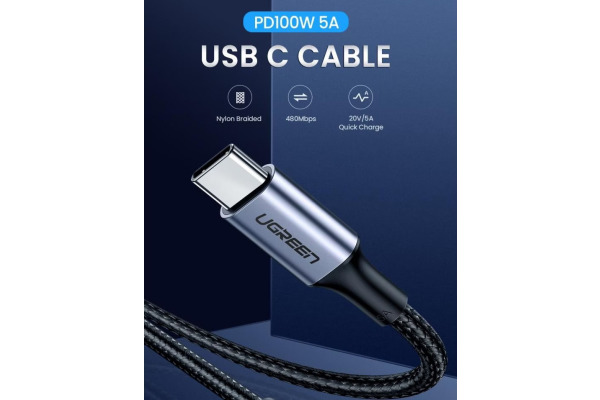 UGREEN Fast Charging Cable 100W Max 70429 5A,USB-C-USB-C,PD,Black 2m