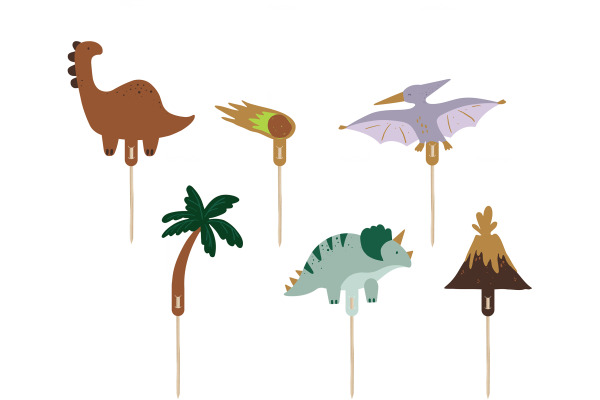 PARTYDECO Caketopper 12cm KPT71 Dinoaurier 6 Stück