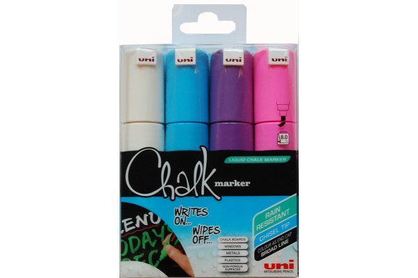 UNI-BALL Chalk Marker 8mm PWE8M.4C. 4 Farben, Etui