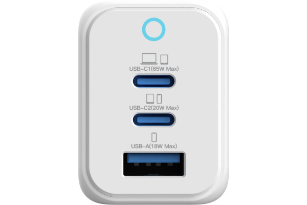 VINNIC FERNOW GaN 65W,Wallcharger VPCG-GA65 2x USB C, 1x USB-A, White