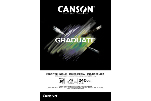 CANSON Zeichenblock Graduate A5 31250P019 schwarz, 240g 20 Blatt